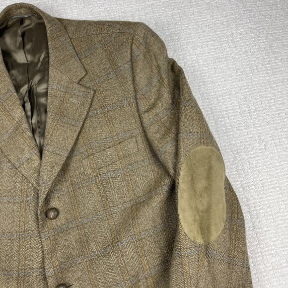 VTG ROY ROBSON Germany Made elbow patches Wool Blazer Plaid Golden Brown Read* - Picture 4 of 16